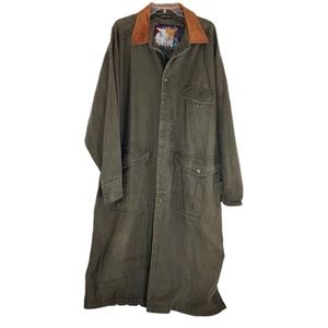 Vtg London Fog Structure Expedition Gear Green Canvas Trench Coat Leather Collar
